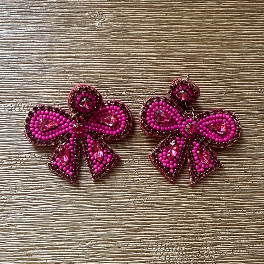 Pink Beaded Bow Earrings